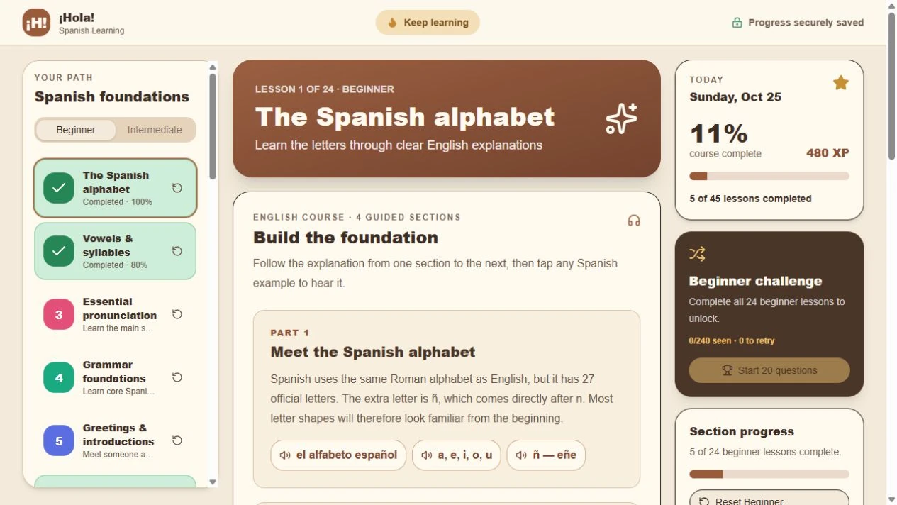 Screenshot of ¡Hola! Spanish Learning