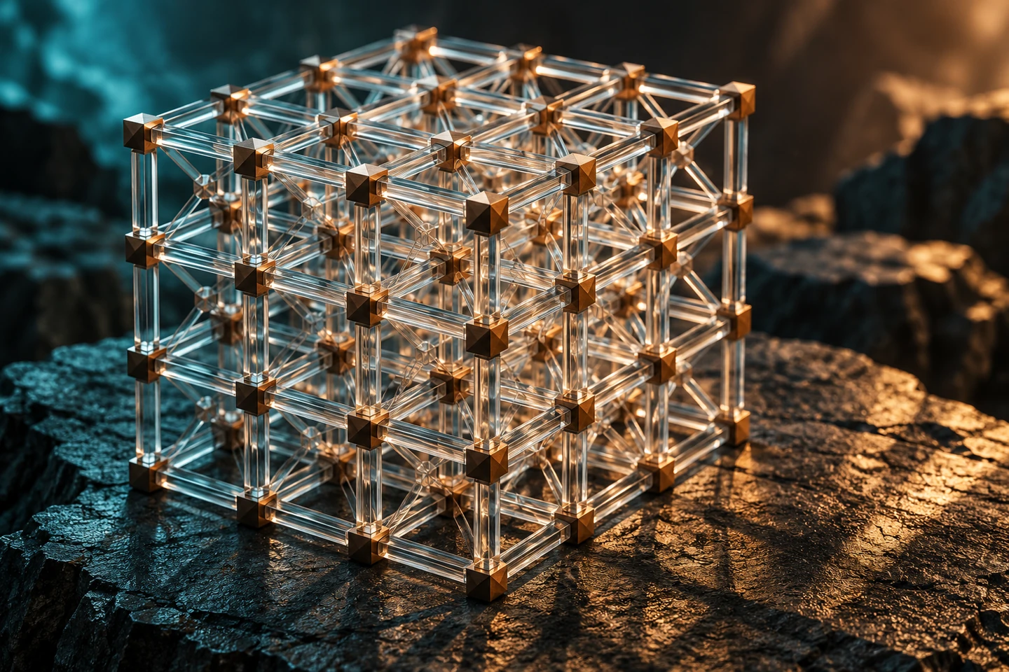 Glass and copper lattice illustrating cryptographic complexity